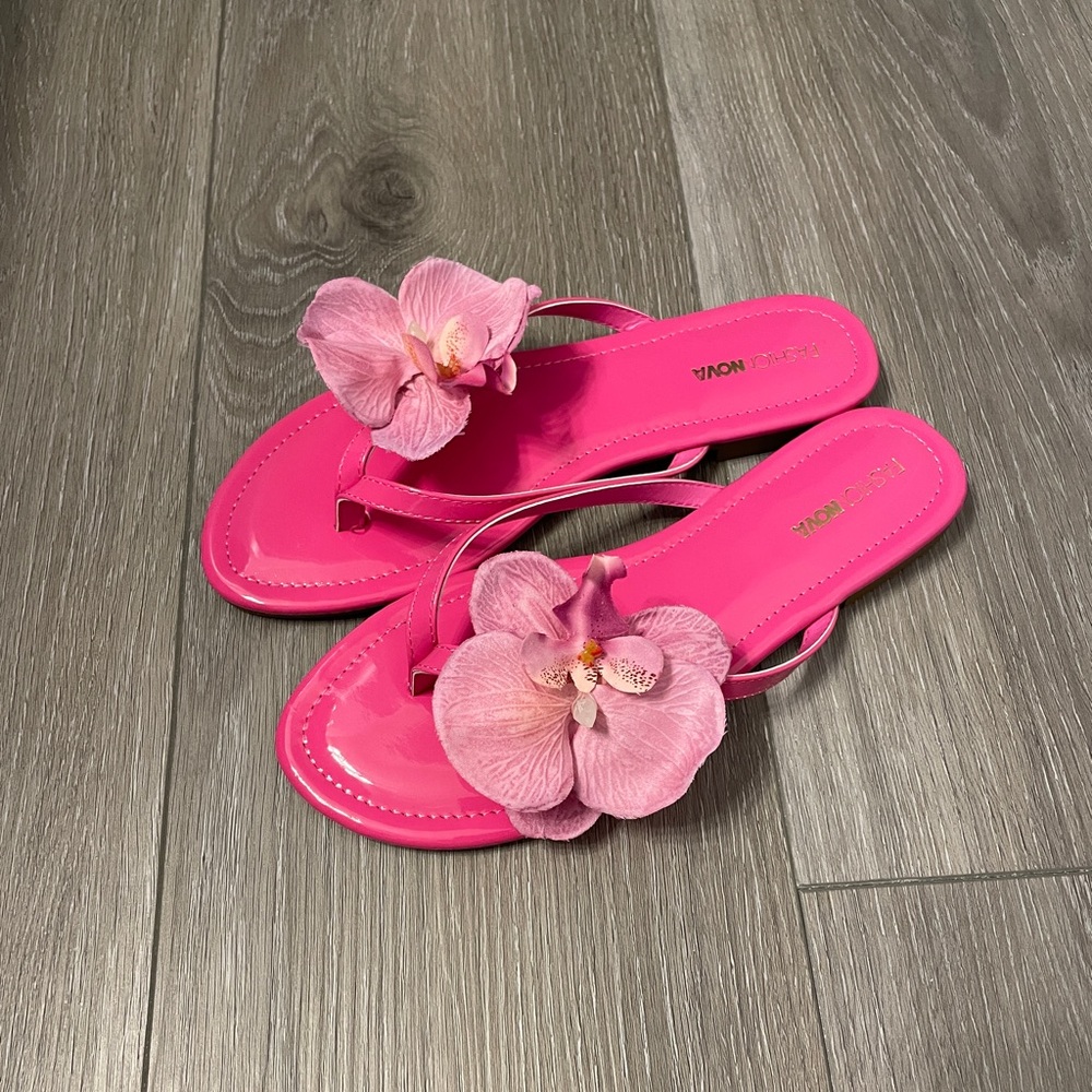 Pink Floral Flip Flops